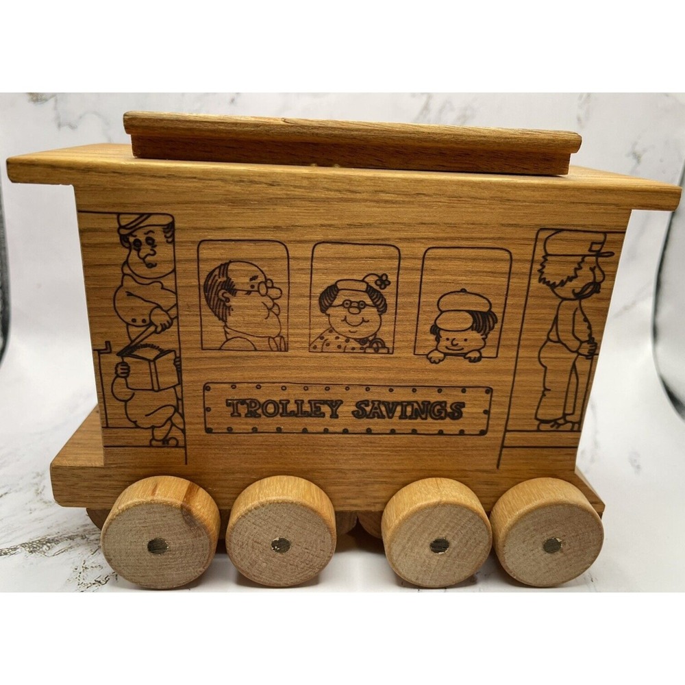 Toystalgia Wood‎ Train Car Bank Toy Removable Cork VINTAGE 1978